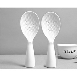 MIZORLIE Rice Paddle Tool,Non-Stick Rice Spoon,Standing Rice Spatula with Smile Face(2 Pcak/white)