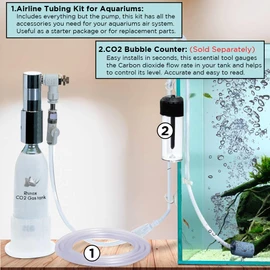 Rhinox Aquarium Airline Tubing Set, DIY CO2 Diffuser Kit, 6-Feet Airline Tubing, 2 Air Stones and Check Valves, 4 Connectors, 6 Suction Cups, Standard Fit Diameter for Freshwater and Saltwater Tanks