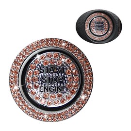 2 Pcs Car Bling Crystal Rhinestone Engine Start Button Decals, Key Ignition Knob Ring Decals, Car Interior Decoration Ring for Most Vehicles (Orange)