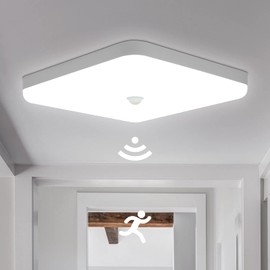 Combuh LED Ceiling Light with Motion Sensor 30W 2400LM Daylight White 6500K Square Ceiling Lamp with PIR Motion Detector for Bathroom, Garage, Corridors, Stairway, Balcony 25 * 25 * 4CM