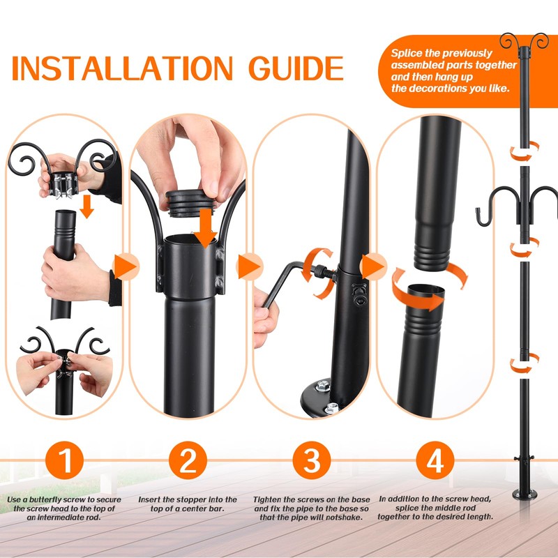 String Light Poles Outdoor with Hook, 8.3ft Lighting Pole for