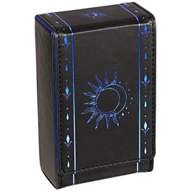 JuxYes PU Leather Tarot Cards Holder Moon Design Tarot Card Case Playing Cards Holder (Black+Blue, 5.3 x 3.2 x 1.8 Inches)
