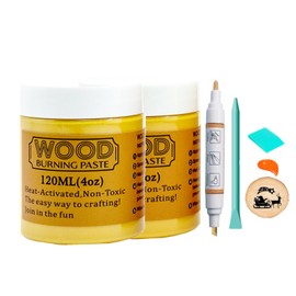 JAJADO Wood Burning Paste with Wood Burning Pen and Mini Squeegees, 4 OZ Wood Burning Gel Chalk Paste for Wood, Denim, Etching Cream Stable Heat Activated Stencil Paste DIY Home Decor Art Crafts