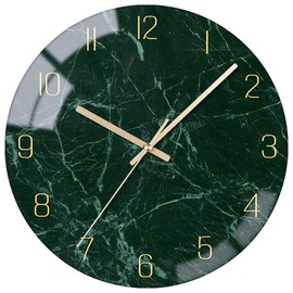 VIKMARI Glass Wall Clock Silent Non Ticking Wall Clocks- 12 Inch Quality Quartz Battery Operated Round Easy to Read Home/Office/Classroom/School Clock (Dark Green)