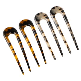 U Förmige Haarnadeln Französische Stil Haargabel Kopfschmuck 2 Zinken Haar Essstäbchen Celluloseacetat für Haarstyling Zubehör Frauen Mädchen Wiederverwendbar 4 Stücke