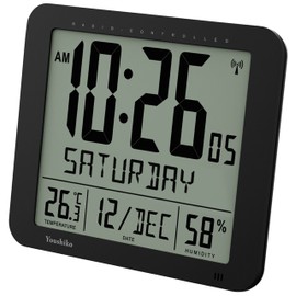 Youshiko Jumbo Large Radio Controlled Wall Clock (UK & Ireland Version/Premium Quality/Clear Display), Large 3.27 inches Time digits, Temperature/Humidity display (Black)