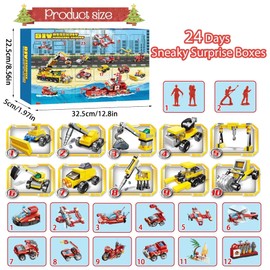 VEEKAY Fire Engine Advent Calendar, 24 Pieces Engineering and Fire Engine Building Blocks Toy Models, 24-Day Advent Calendar Toy, Christmas Calendar Children, Christmas Advent Countdown Calendar