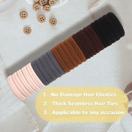 TBUKEOM Hair Ties for No Damage, 100 PCS Soft Seamless Cotton & Nylon Elastic Ponytail Holders, Rubber Bands for Thick Hair, Hair Accessories for Girls & Women