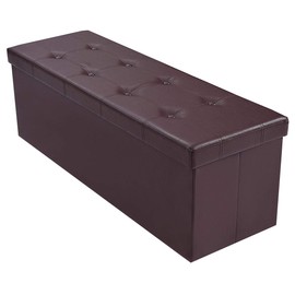 Giantex 45" Folding Storage Ottoman Bench, Storage Chest to Support 660lbs, 165L Storage Trunk Footrest Padded Seat Coffee Table for Bedroom Hallway, Faux Leather, Brown