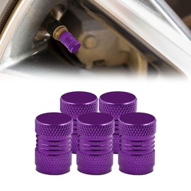 5PCS Tire Valve Stem Caps, Air Caps Cover, Aluminum Alloy Wheel Valve Stem Covers with Rubber Ring, Car Accessories Corrosion Resistant Airtight Tire Dust Caps for Cars, SUVs, Trucks (Purple)