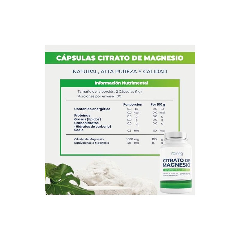 NAIMA Citrato de Magnesio 500 mg 200 Cápsulas Pure Magnesium