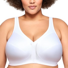 Glamorise Full Figure Plus Size MagicLift Front-Closure Posture Back Bra Wirefree #1265 White 56DD