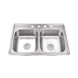 Kitchen Sink Stainless Steel Drop In Top Mount 33" x 22", 4 hole (33 inch Drop-in Topmount 50/50 Double Bowl)