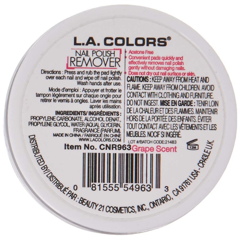 Beauty 21 Cosmetics Nail Polish Remover Pads, Grape Scent, 1