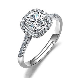Kirakira Pumpunmaru Women's Free Size Ring with Zircon, Adjustable Size, Engagement Ring, Silver, Large 1 Carat, for Surprises, Proposal Performance, with Jewelry Box and Case, Gift for Anniversary
