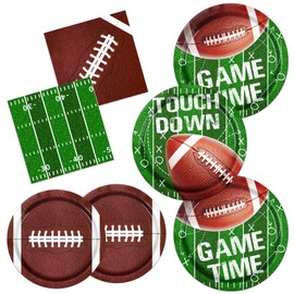 Football Plates and Napkins, 100Pcs Football Party Supplies Touchdown Paper Plates Napkins for Football Birthday Game Day Tailgate Party Decorations