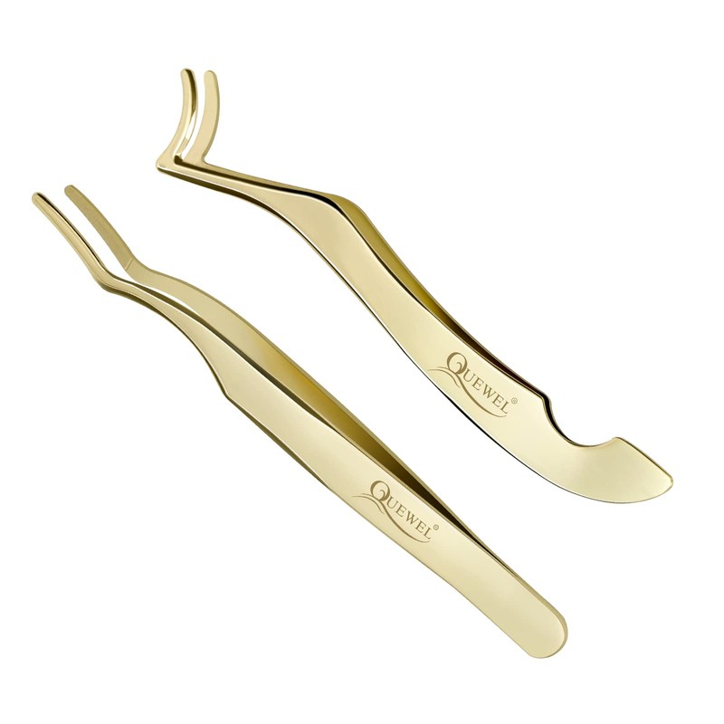 QUEWEL Lash Applicator Tool, 2 Pcs Eyelash Clusters Tweezers For