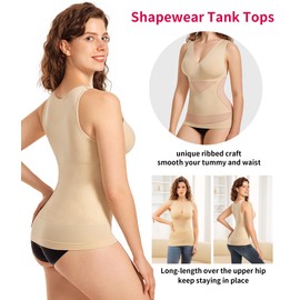 Gotoly Shapewear for Women Compression Tank Tops Tummy Control Body Shaper Seamless Workout V-Neck Camisole Cami Tops(Beige,XX-Large)