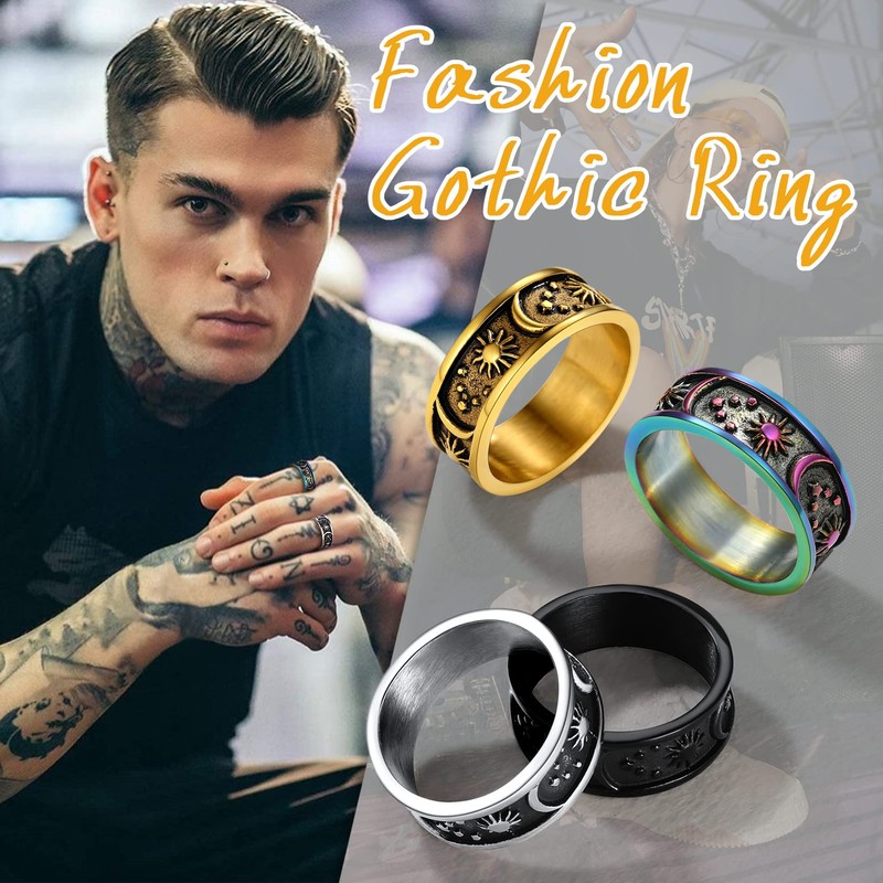 U7 Stainless Steel Rings For Women Star Moon Cool Black