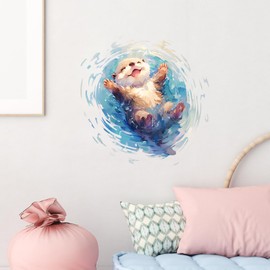 RoyoLam Cartoon Otter Floating On the Water Wall Decal Nursery Animal Wall Sticker Removable Peel and Stick Wall Art Decor for Kid Baby Classroom Preschool Bathroom Living Room Playroom Bedroom School