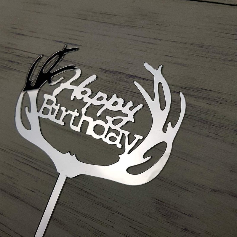 Decoración para tarta de cumpleaños de Antlers (acrílico plateado espejo)