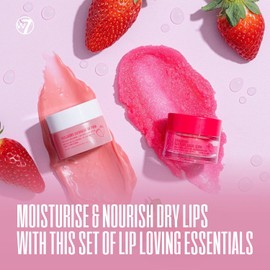 W7- Duo exfoliante labial y mascarilla labial nocturna Sweet Dreams - Set de regalo de 2 piezas - Sabor a fresa - Exfolia,