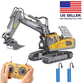 YIGONG Remote Control Excavator Toy for 6-12 yr Boys, Best Birthday Gifts for Kids 4-7 8 9 10 11 Year Old, RC Construction Toys with Metal Shovel, Lights, Sounds 2.4Ghz rc construction - Color: White