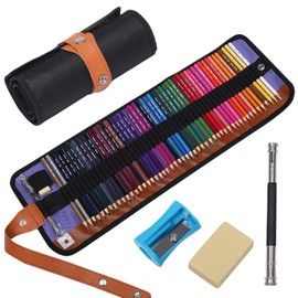 VIKAVAS 50 Colored Pencils Set with Roll Up Canvas Case for Adult Coloring Books, Drawing, Sketching, Pretty Gift for Adults&Kids