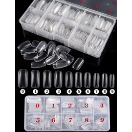 500 PCS Nail Tips Acrylic Flake Nails, 10 Sizes Full Cover Artificial False Nails, Fake Full Tips with Box for DIY Nail Art Salon Women(Clear)