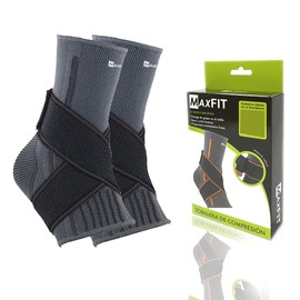 MAXFIT 2 Tobilleras De Compresión, Protección Tobillos, Tobillera Deportiva Ortopédica, Tobilleras Gym, Para Basquetbol, Esguince, Tobillera Para Mujeres Y Hombres, Mod HH003 (Negro, X-Large)