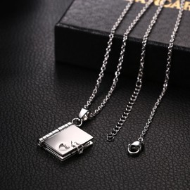Cupimatch Women's Love Letter Necklace Envelope: Chain Locket for Opening Stainless Steel Book Necklace Memorial Love Necklace Gift for Women Girlfriend, Stainless Steel