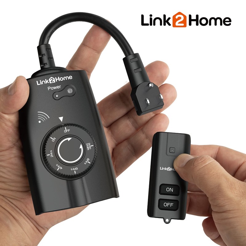 Link2Home Outdoor Weatherproof Wireless Remote Control Double Outlets, Dusk to