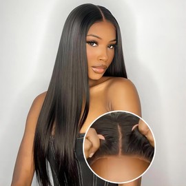 ISEE Wear Go Glueless Wigs Human Hair Pre Plucked Pre Cut Straight Transparent HD Lace Glueless Wig Pre Bleached Tiny Knots Human Hair Wig for Black Women 180% 20 Inch