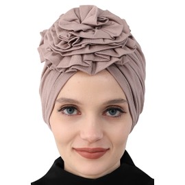 Instant Turban 95% Cotton Scarf Head Wrap Scarfs For Women Hat Rose Detail Mink