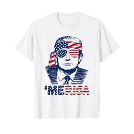 'MERICA TRUMP Happy 4th Of July Trump American Flag Funny Women Men T-Shirt