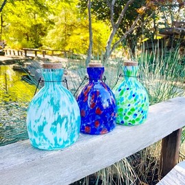 Blue and White Hanging Glass Wasp Trap for Outside