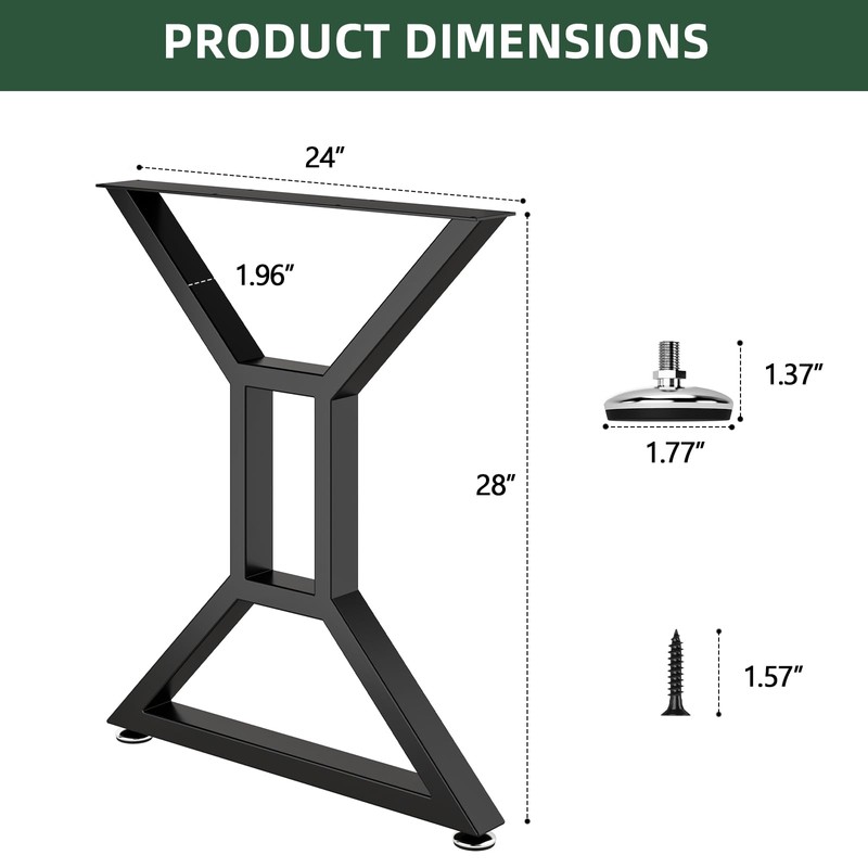 Glastined Metal Table Legs 24" H x 28" W Furniture