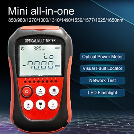 D YEDEMC 2024New Mode Optical Fiber Power Meter FC/SC/ST Universal Interface Fiber Tester Built-in 2Mw Visual Fault Locator Li-ion Battery USB Charge (OPM&VFL-Li), Red