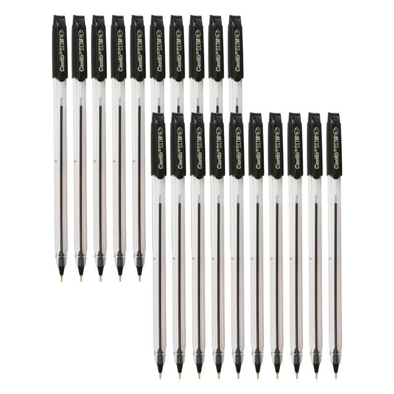 Slim Ballpoint Pens, BLACK, Pack of 20, Fine Point (0.7mm),