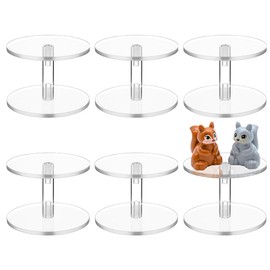 BENECREAT 6Sets Acrylic Display Stand, 2.7x2inch Round Barbell Pedestal Display Riser, Flying Miniatures Display Pedestal Stand for Gem Jewelry Display, Cupcake Party Table Decor