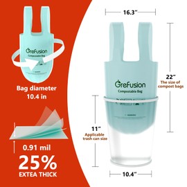 GreFusion 10L Tie Handle food waste Bags 25% Extra Thicker 50 Count compostable caddy liners with Handles