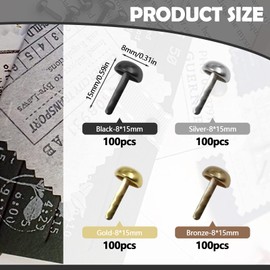 Modixun 400pcs Brads Round Fasteners, 4 Colors Paper Fasteners with Storage Box, Metal Mini Brads Fasteners Split Pins for Art Craft Scrapbooking DIY Supplies, 8mm×15mm