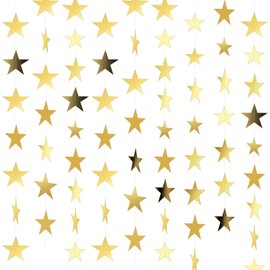 Spakon Spakon 65 Feet Glitter Star Paper Garland Banner Hanging Decoration Gold Star Streamers Double Side 2025 Graduation Decorations for Wedding Birthday Festival New Year Party Decoration