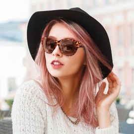 URUMQI Over Glasses Sunglasses Womens, Trendy Round Cat Eye Sun Shades Cover, Polarised UV400 Protection TAC Lens