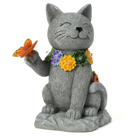 Oneirion Oneirion Solar Cat Garden Outdoor Statue - Yard Art with Succulents, 6 LED Lights and 1 Solar Butterfly Decorative Light, Ideal for Gardening Enthusiasts and Cat Lovers, Birthday Gift for Women