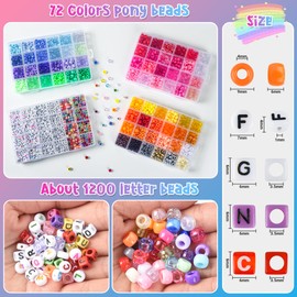 UNIAYSENG 72 Colors Pony Beads for Bracelets Making Kit,with Letter Beads for Jewelry Making, Friendship Bracelets Kit for DIY Art Craft Gifts