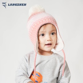 LANGZHEN Deer Hat for Girls Infant Pom Pom Beanie Kid Winter Hats Toddler Cap Knit Warm Beanies Caps for Baby Boys Girls(Deer-Pink,L(50-52CM/19.69"-20.47"))