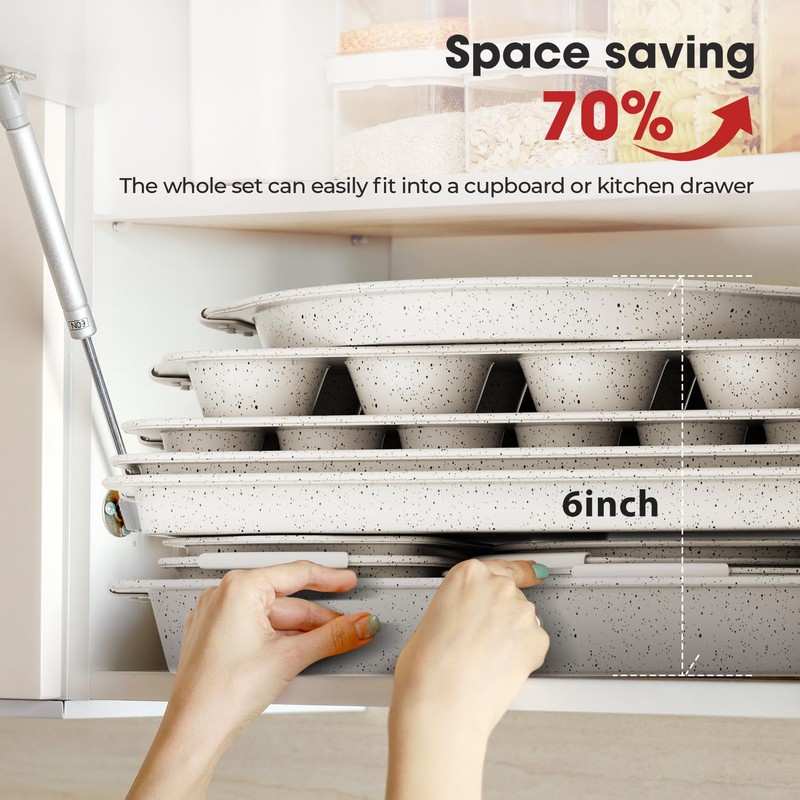 11-Piece Kitchen Nonstick Stackable Bakeware Set, Non Toxic Bakeware Sets