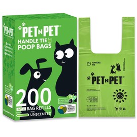 Pet N Pet 200 Counts Unscented Dog Poop Bags Rolls with Tie Handles, 41% Plant Based & 59% PE Poop Bags for Dogs, Extra-Thick Doggie Poo Bag, Pet Waste Bag