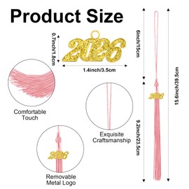 2026 Pink Gradution Tassel with Golden Charm for Graduation Cap Hat Gown Headband Decorations Senior Class of 2026 Congrats Grad Party Favors Supplies Ceremonies Memorial Graduations Decor